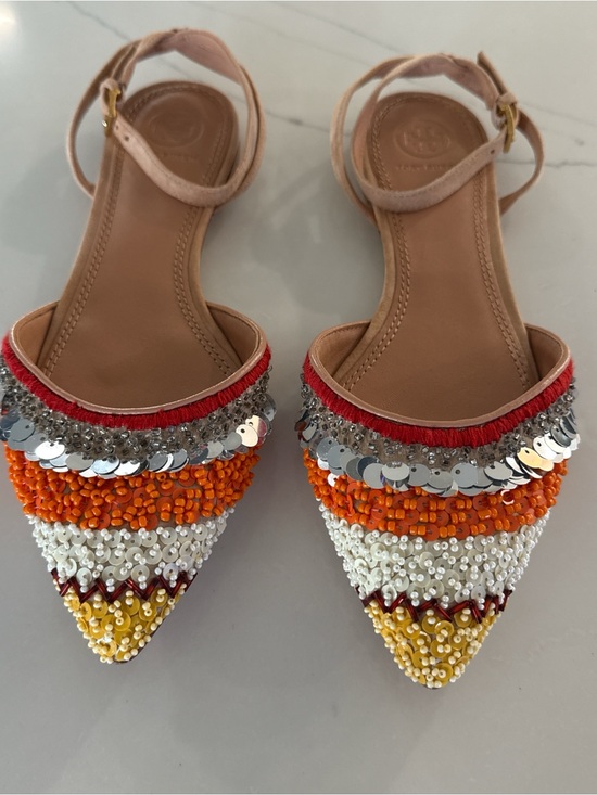Tory Burch Shoes - Tory Burch Multicolor Beaded Pointed Toe Ankle Strap Flats